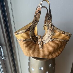 Brahmin Woven Straw Snakeskin Trim Shoulder Bag – Summer Tote